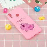 For HUAWEI Y9 2019 Cartoon Lovely Coloured Painted Soft TPU Back Cover Non-slip Shockproof Full Protective Case with Lanyard Rose red