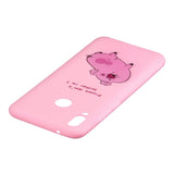 For HUAWEI Y9 2019 Cartoon Lovely Coloured Painted Soft TPU Back Cover Non-slip Shockproof Full Protective Case with Lanyard Rose red