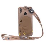 For HUAWEI Y6 2019 Y7 2019 Y9 2019 Cartoon Full Protective TPU Mobile Phone Cover with Mini Coin Purse+Cartoon Hanging Lanyard 7 brown brown bear