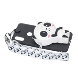 For HUAWEI Y6 2019 Y7 2019 Y9 2019 Cartoon Full Protective TPU Mobile Phone Cover with Mini Coin Purse+Cartoon Hanging Lanyard 4 black pandas