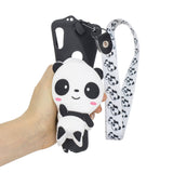 For HUAWEI Y6 2019 Y7 2019 Y9 2019 Cartoon Full Protective TPU Mobile Phone Cover with Mini Coin Purse+Cartoon Hanging Lanyard 4 black pandas