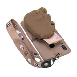 For HUAWEI Y6 2019 Y7 2019 Y9 2019 Cartoon Full Protective TPU Mobile Phone Cover with Mini Coin Purse+Cartoon Hanging Lanyard 7 brown brown bear