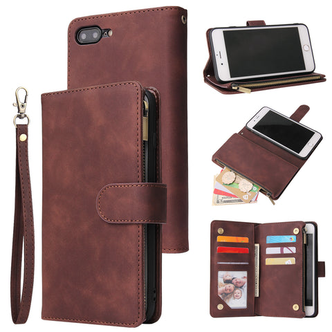 For iPhone 6 / 6S iPhone 6 plus / 6S plus iPhone 7 / 8 iPhone 7 plus / 8 plus Smart Phone Cover Coin Pocket with Cards Bracket Zipper Phone PU Leather Case Phone Cover  iPhone 7 plus / 8 plus
