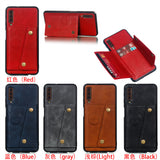 For Samsung A750/A7 2018 Double Buckle Non-slip Shockproof Cell Phone Case with Card Slot Bracket Light Brown