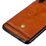 For Samsung A750/A7 2018 Double Buckle Non-slip Shockproof Cell Phone Case with Card Slot Bracket Light Brown
