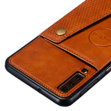 For Samsung A750/A7 2018 Double Buckle Non-slip Shockproof Cell Phone Case with Card Slot Bracket Light Brown