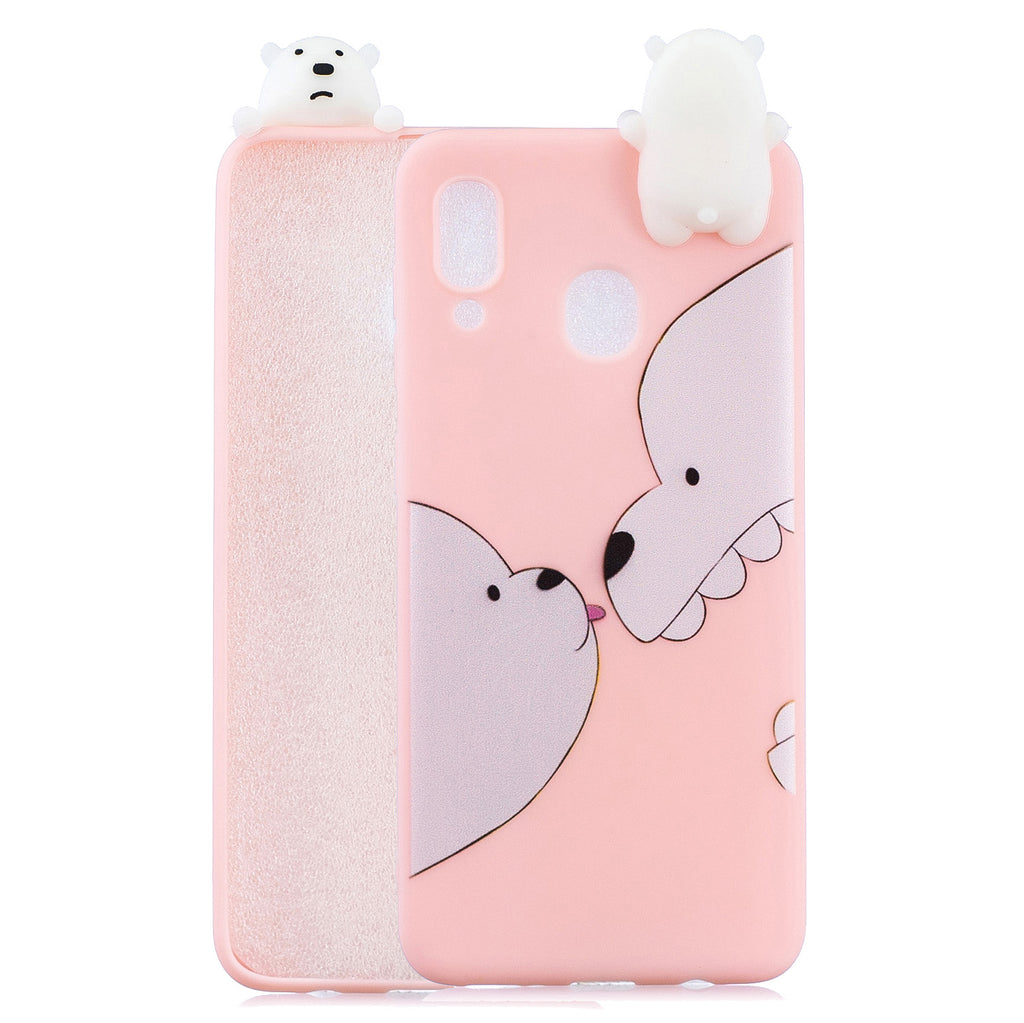 For Samsung A10S A20S Color Painting Pattern Drop Protection Soft TPU Mobile Phone Case+Back Cover Bracket Big white bear