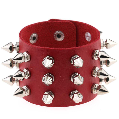 Gothic Delicate Cuspidal Spikes Rivet Leather Bracelets Punk Bracelet for Women Men  red