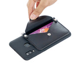 For HUAWEI Y5 2018/2019/Y6 2019/Y7 2019/PSMART Z/Y9 2019 Mobile Phone Cover with Pu Card Holder + Hand Rope + Straddle Rope black