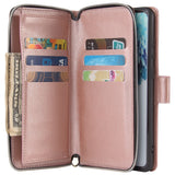 For Samsung S10/S20/S10E/ S10 Plus Pu Leather  Mobile Phone Cover Zipper Card Bag + Wrist Strap Rose gold