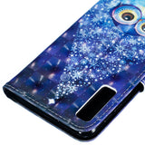 For Samsung A7 2018 3D Coloured Painted Leather Protective Phone Case with Button & Card Position & Lanyard Stage owl