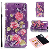 For Samsung A7 2018 3D Coloured Painted Leather Protective Phone Case with Button & Card Position & Lanyard purple flower