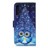 For Samsung A7 2018 3D Coloured Painted Leather Protective Phone Case with Button & Card Position & Lanyard Stage owl