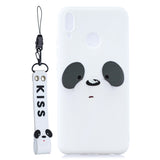 For HUAWEI Y9 2019 Cartoon Lovely Coloured Painted Soft TPU Back Cover Non-slip Shockproof Full Protective Case with Lanyard white