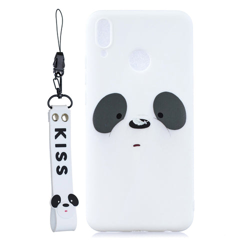 For HUAWEI Y9 2019 Cartoon Lovely Coloured Painted Soft TPU Back Cover Non-slip Shockproof Full Protective Case with Lanyard white