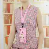 For HUAWEI Y6 2019 Y7 2019 Y9 2019 Cartoon Full Protective TPU Mobile Phone Cover with Mini Coin Purse+Cartoon Hanging Lanyard 3 deep pink piglets