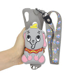 For HUAWEI Y6 2019 Y7 2019 Y9 2019 Cartoon Full Protective TPU Mobile Phone Cover with Mini Coin Purse+Cartoon Hanging Lanyard 8 grey elephant