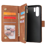 For HUAWEI P30 HUAWEI P30 lite HUAWEI P30 pro Multi-card Bracket Coin Wallet Zipper Mobile Phone PU Leather Phone Case  4 brown