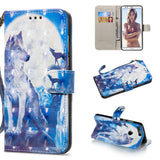 For HUAWEI honor 7C / Enjoy 8/Y7PRIME 2018/Y7 PRO 2018/NOVA2 LITE 3D Coloured Painted PU Magnetic Clasp Phone Case with Card Slots Bracket Lanyard Wolf