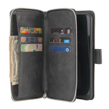 For Samsung A10/A20/A30/A50/A30S/A50S Pu Leather  Mobile Phone Cover Zipper Card Bag + Wrist Strap black