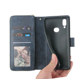 For Samsung A10/A20/A30/A50/A30S/A50S Pu Leather  Mobile Phone Cover Zipper Card Bag + Wrist Strap blue