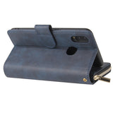 For Samsung A10/A20/A30/A50/A30S/A50S Pu Leather  Mobile Phone Cover Zipper Card Bag + Wrist Strap blue