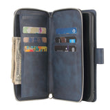 For Samsung A10/A20/A30/A50/A30S/A50S Pu Leather  Mobile Phone Cover Zipper Card Bag + Wrist Strap blue