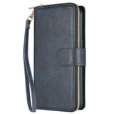 For Samsung A10/A20/A30/A50/A30S/A50S Pu Leather  Mobile Phone Cover Zipper Card Bag + Wrist Strap blue