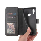 For Samsung A10/A20/A30/A50/A30S/A50S Pu Leather  Mobile Phone Cover Zipper Card Bag + Wrist Strap black