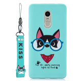 For Redmi note 4X/NOTE 4 Cartoon Lovely Coloured Painted Soft TPU Back Cover Non-slip Shockproof Full Protective Case with Lanyard Light blue