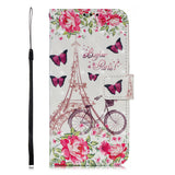 For Samsung A7 2018 3D Coloured Painted Leather Protective Phone Case with Button & Card Position & Lanyard Bicycle tower