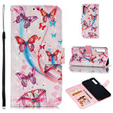 For Samsung A7 2018 3D Coloured Painted Leather Protective Phone Case with Button & Card Position & Lanyard Butterfly flying