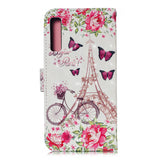 For Samsung A7 2018 3D Coloured Painted Leather Protective Phone Case with Button & Card Position & Lanyard Bicycle tower
