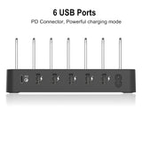 Universal USB Charging Station 6 Port Multi USB C Charger 45W USB PD Quick Charge for Smartphone Tab black_European regulations