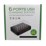 Universal USB Charging Station 6 Port Multi USB C Charger 45W USB PD Quick Charge for Smartphone Tab black_U.S. regulations