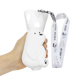 For HUAWEI Y6 2019 Y7 2019 Y9 2019 Cartoon Full Protective TPU Mobile Phone Cover with Mini Coin Purse+Cartoon Hanging Lanyard 6 white big bear