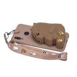 For HUAWEI Y6 2019 Y7 2019 Y9 2019 Cartoon Full Protective TPU Mobile Phone Cover with Mini Coin Purse+Cartoon Hanging Lanyard 7 brown brown bear