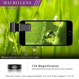 Large Aperture HD Phone Lens 52Uv 0.45X Wide Angle & 15X Macro Lens 2 in 1 Clip-On Cell Phone Camera Lens for iPhone, Samsung black