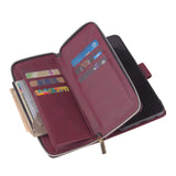 For Samsung A10/A20/A30/A50/A30S/A50S Pu Leather  Mobile Phone Cover Zipper Card Bag + Wrist Strap Red wine