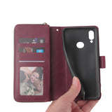 For Samsung A10/A20/A30/A50/A30S/A50S Pu Leather  Mobile Phone Cover Zipper Card Bag + Wrist Strap Red wine