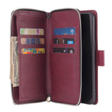For Samsung A10/A20/A30/A50/A30S/A50S Pu Leather  Mobile Phone Cover Zipper Card Bag + Wrist Strap Red wine
