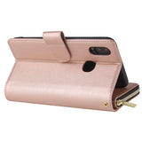 For Samsung A10/A20/A30/A50/A30S/A50S Pu Leather  Mobile Phone Cover Zipper Card Bag + Wrist Strap Rose gold