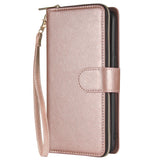 For Samsung A10/A20/A30/A50/A30S/A50S Pu Leather  Mobile Phone Cover Zipper Card Bag + Wrist Strap Rose gold