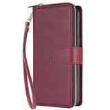 For Samsung A10/A20/A30/A50/A30S/A50S Pu Leather  Mobile Phone Cover Zipper Card Bag + Wrist Strap Red wine