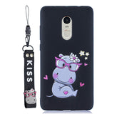 For Redmi note 4X/NOTE 4 Cartoon Lovely Coloured Painted Soft TPU Back Cover Non-slip Shockproof Full Protective Case with Lanyard black