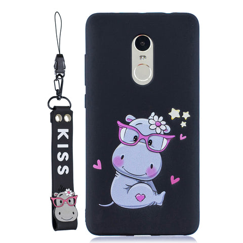 For Redmi note 4X/NOTE 4 Cartoon Lovely Coloured Painted Soft TPU Back Cover Non-slip Shockproof Full Protective Case with Lanyard black