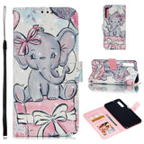 For Samsung A7 2018 3D Coloured Painted Leather Protective Phone Case with Button & Card Position & Lanyard Butterfly elephant