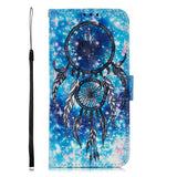 For Samsung A7 2018 3D Coloured Painted Leather Protective Phone Case with Button & Card Position & Lanyard Blue wind chime