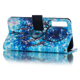 For Samsung A7 2018 3D Coloured Painted Leather Protective Phone Case with Button & Card Position & Lanyard Blue wind chime