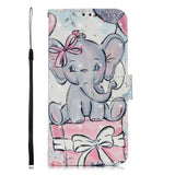 For Samsung A7 2018 3D Coloured Painted Leather Protective Phone Case with Button & Card Position & Lanyard Butterfly elephant
